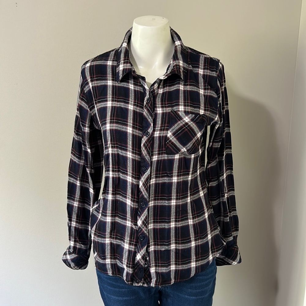 Rails Hunter Button Down In Navy & Plum Flannel P… - image 2